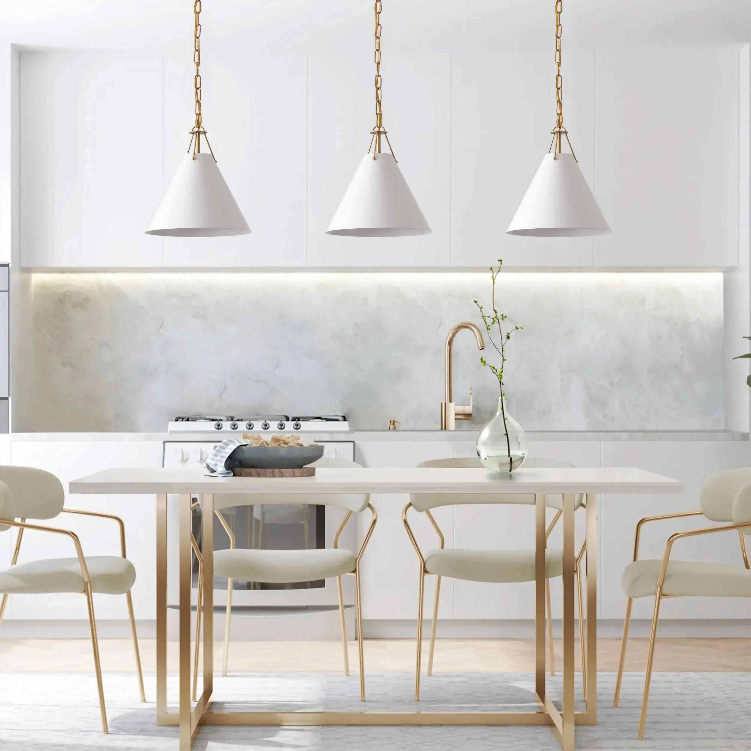1-Light White Flared Shade Pendant Lighting