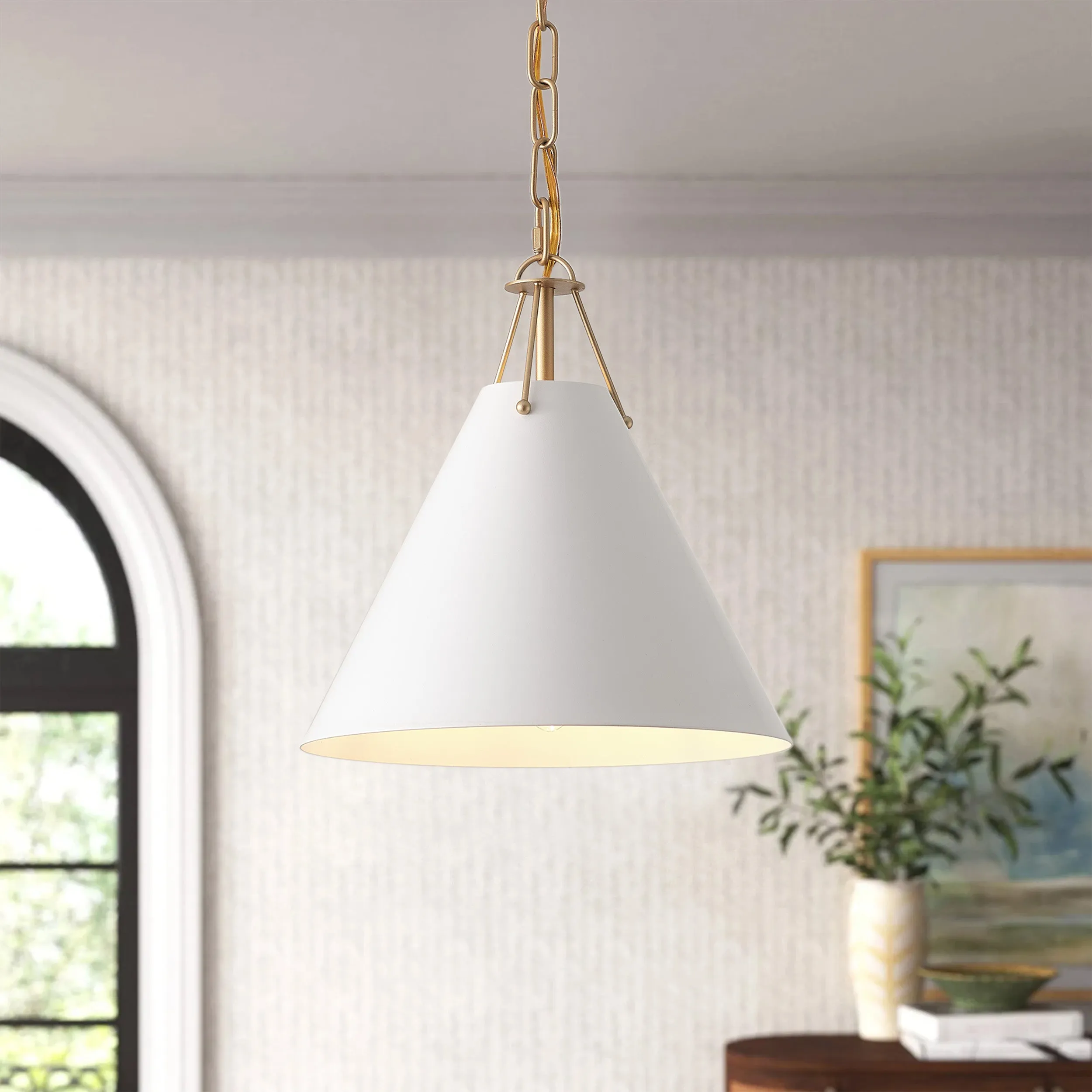 1-Light White Flared Shade Pendant Lighting