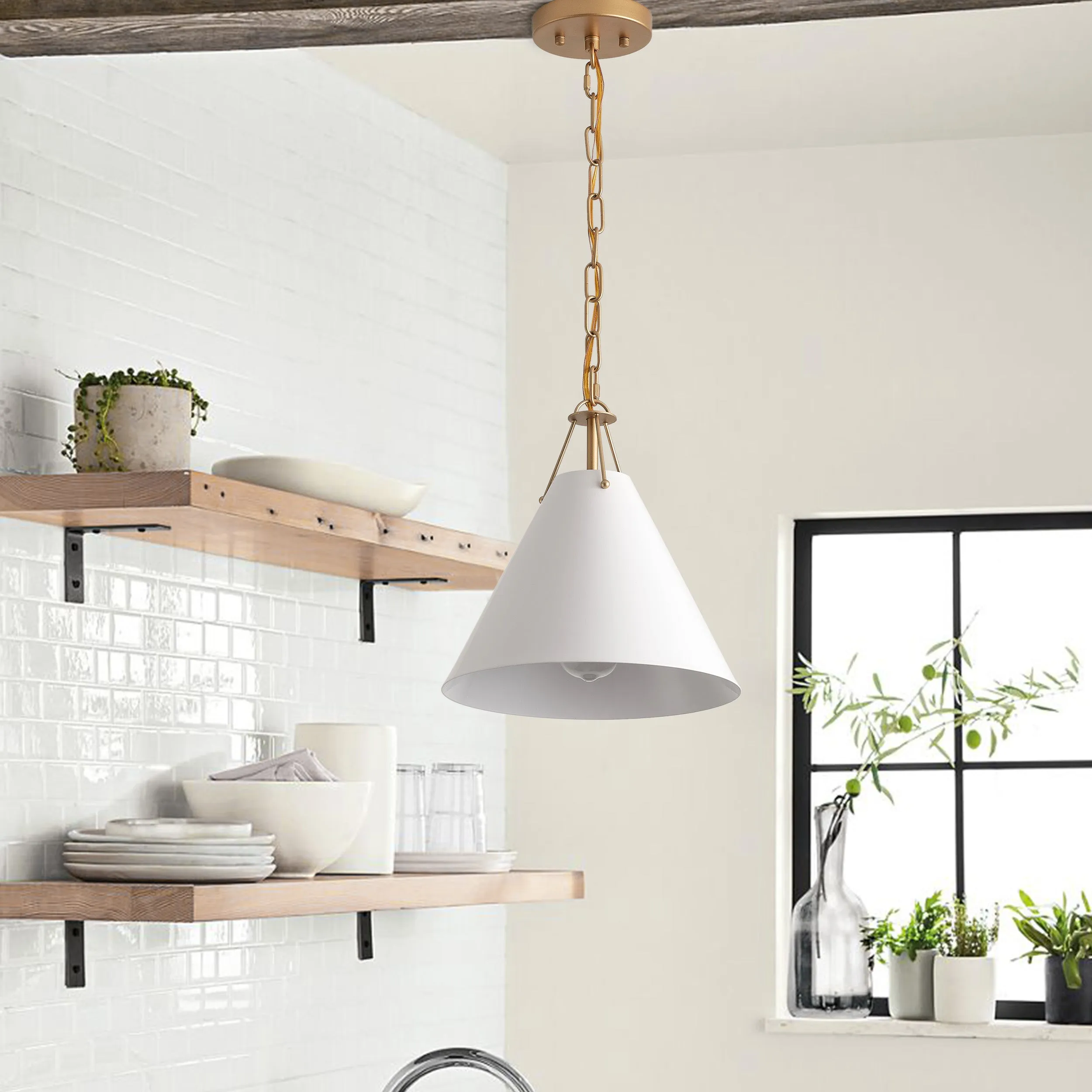 1-Light White Flared Shade Pendant Lighting