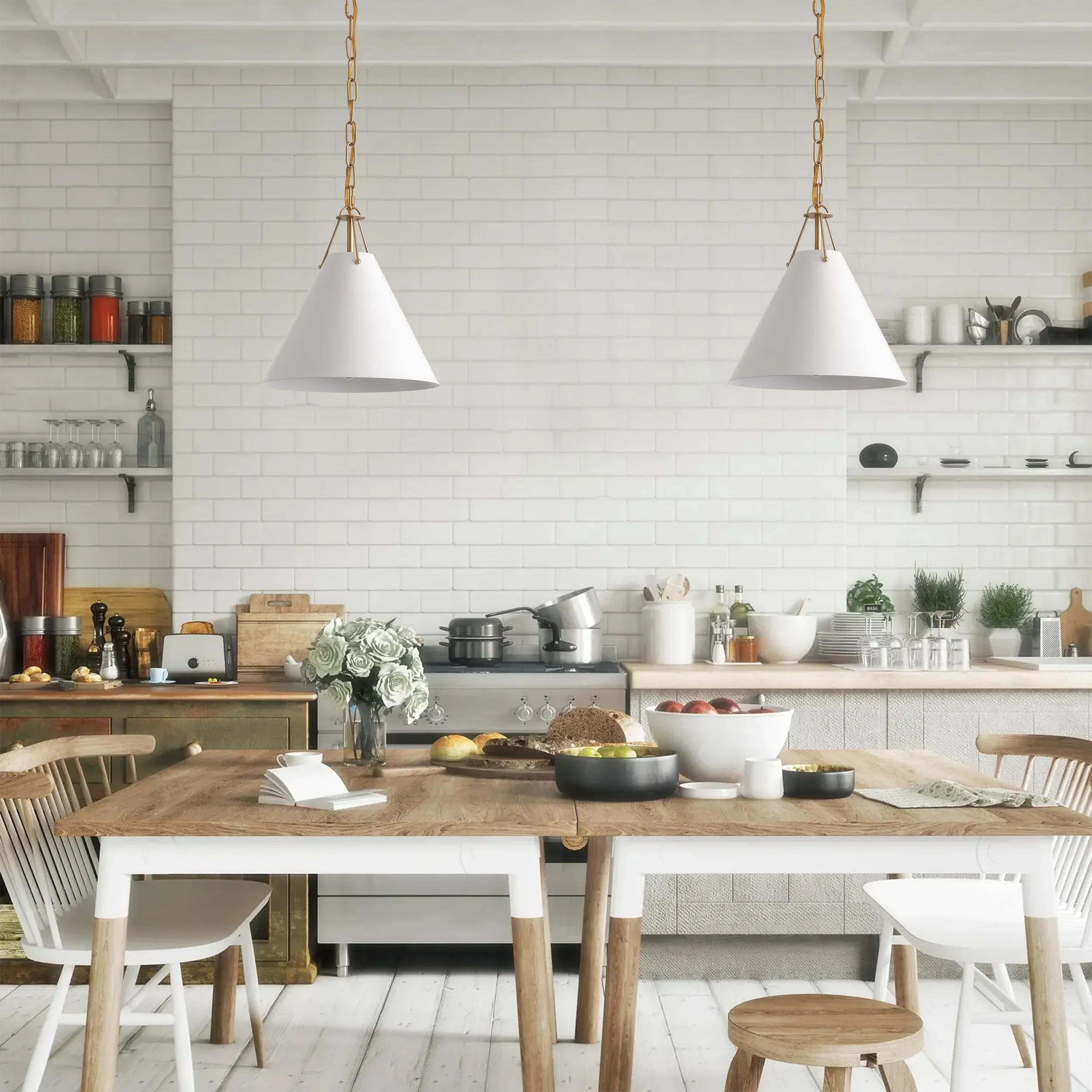 1-Light White Flared Shade Pendant Lighting
