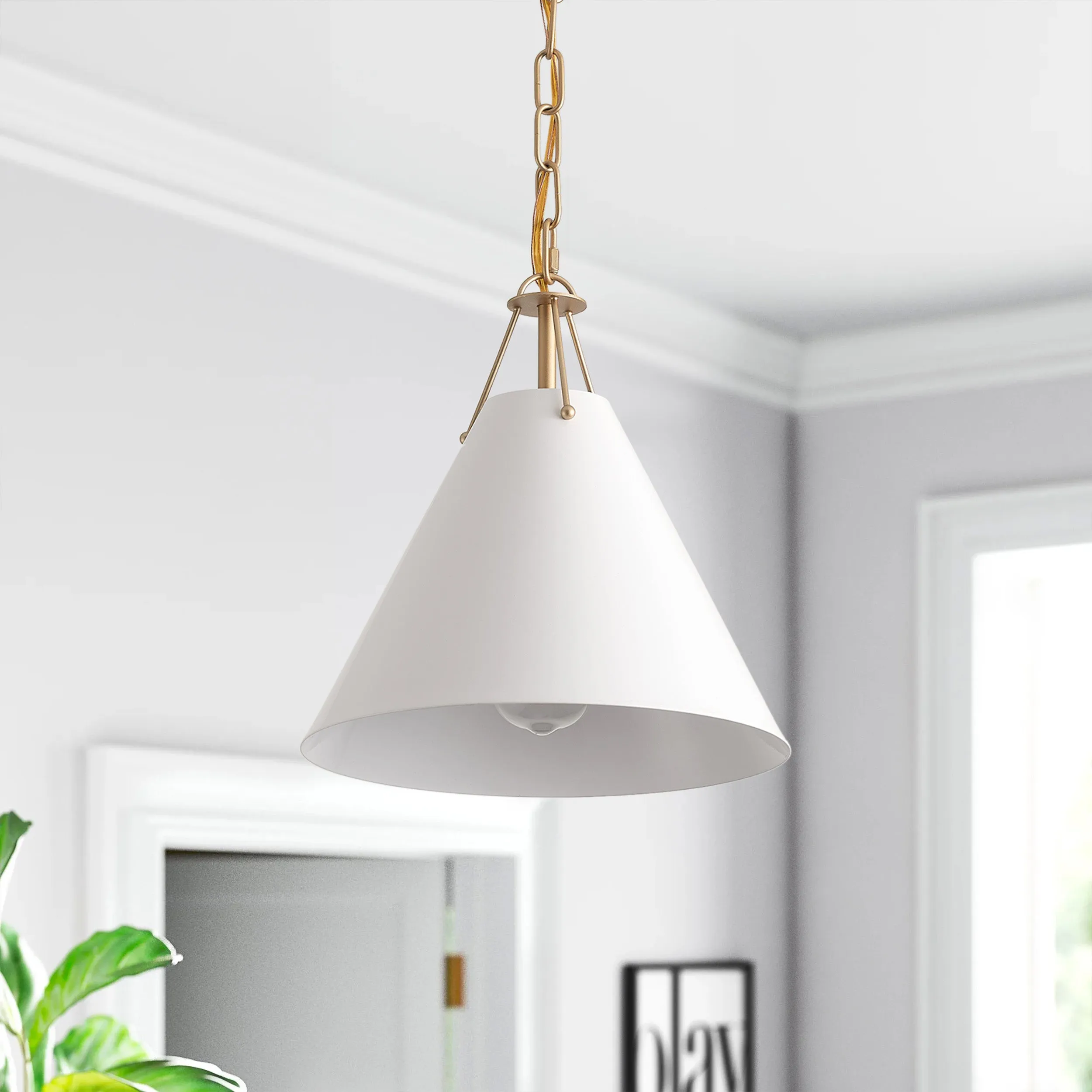 1-Light White Flared Shade Pendant Lighting