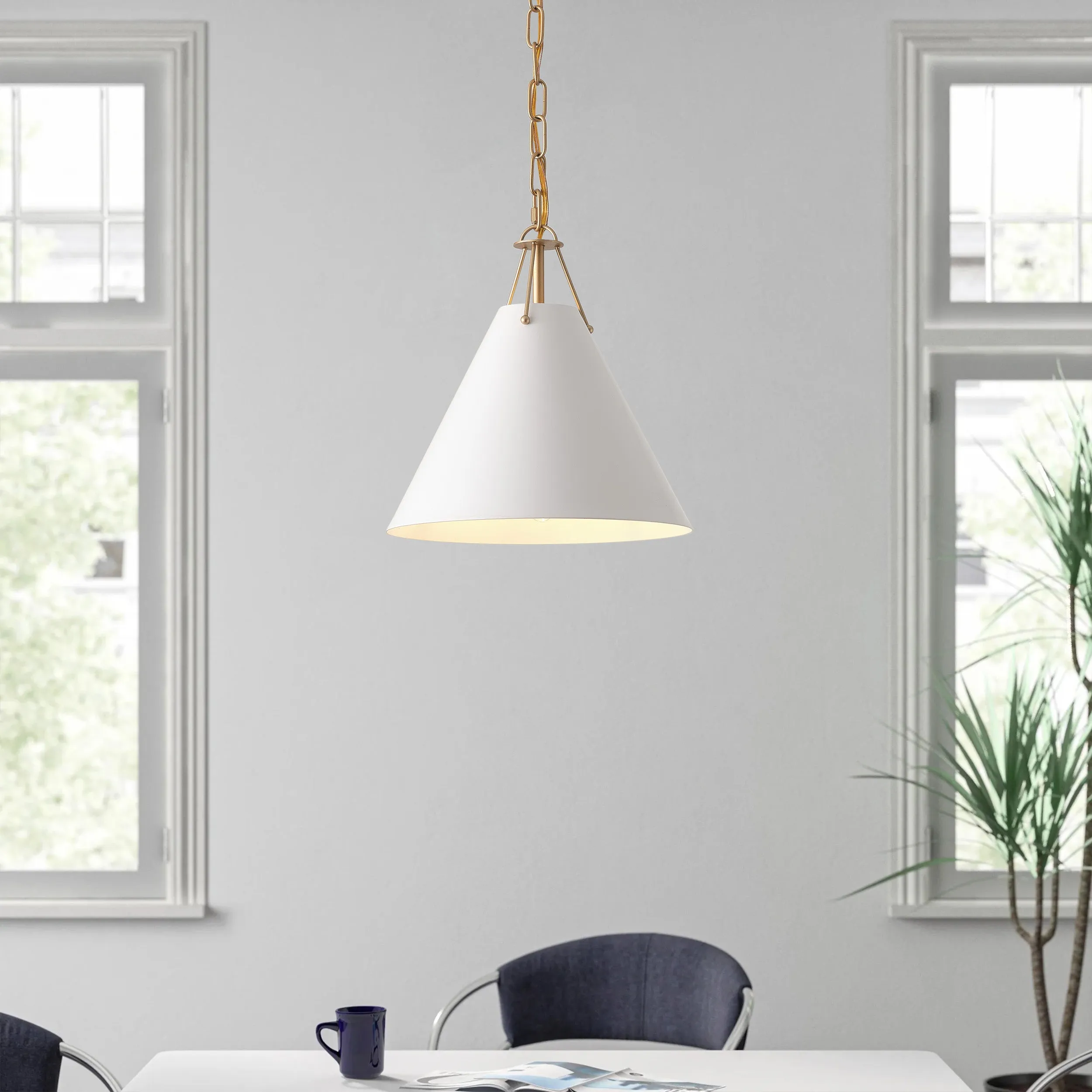 1-Light White Flared Shade Pendant Lighting