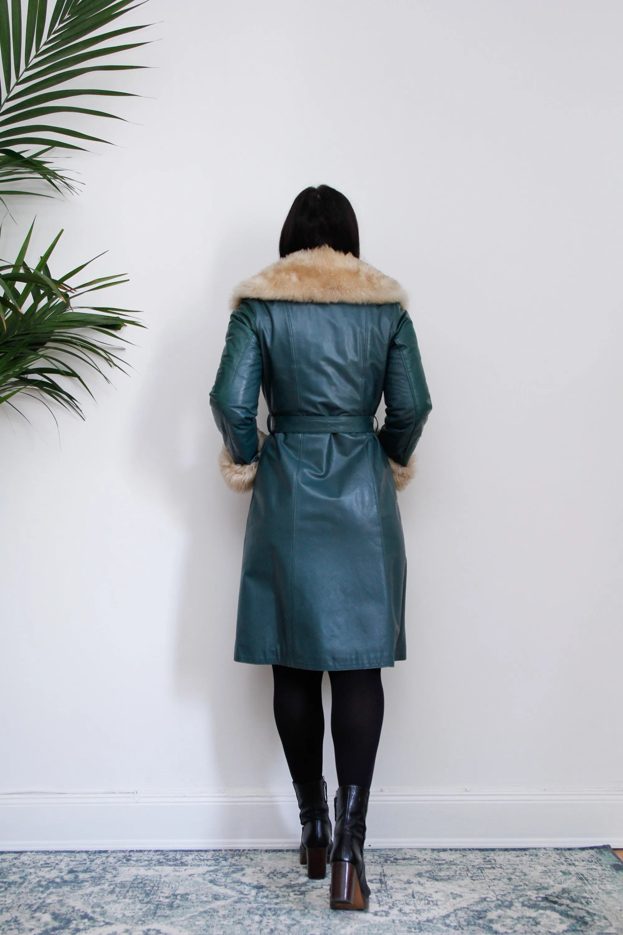 1970's Green Afghan Penny Lane Leather Sheepskin Coat