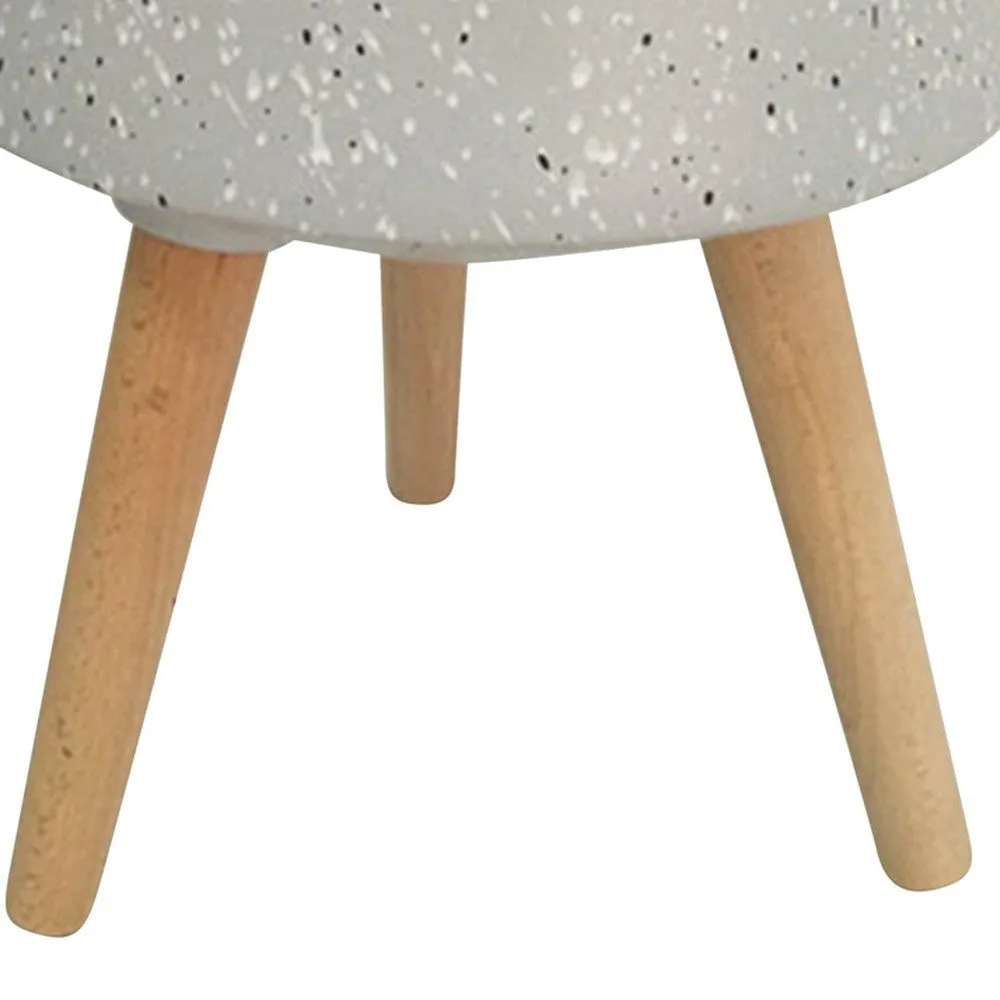 23 Inch Planter with Flared Tripod Legs, Gray Terrazzo, Natural Brown Wood By Casagear Home