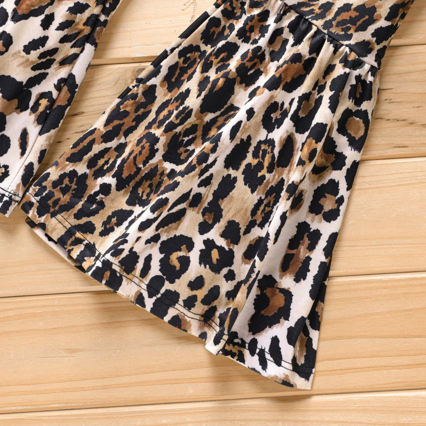 2Pcs Kid Girl Naia Button Up Cotton Crop Top & Leopard Flared Pants Set
