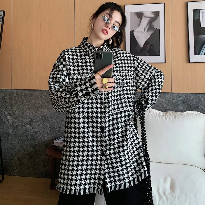 8GIRLS OVERSIZED CHECK SHIRT WITH TASSEL HEM