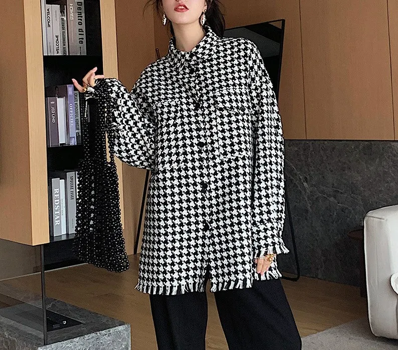 8GIRLS OVERSIZED CHECK SHIRT WITH TASSEL HEM