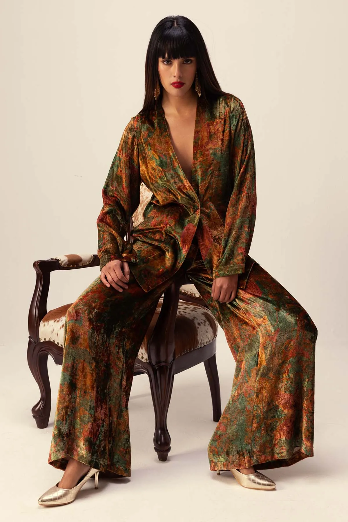 Abstract Print Jacket Set