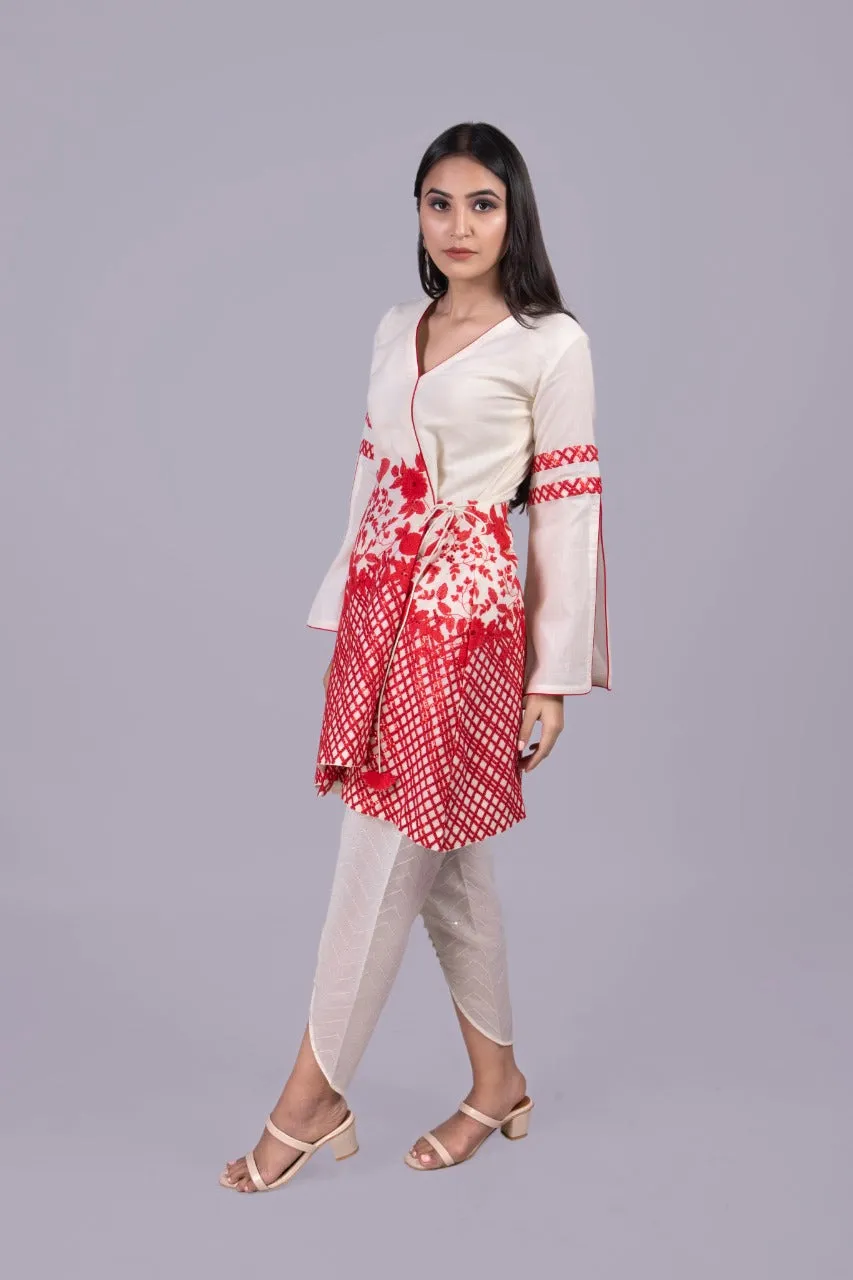 Adaara off white embroidered Angrakha with flared sleeves and sequence tulip pants