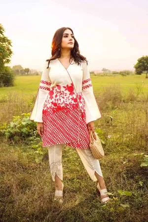 Adaara off white embroidered Angrakha with flared sleeves and sequence tulip pants
