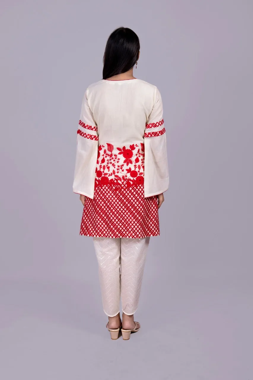 Adaara off white embroidered Angrakha with flared sleeves and sequence tulip pants