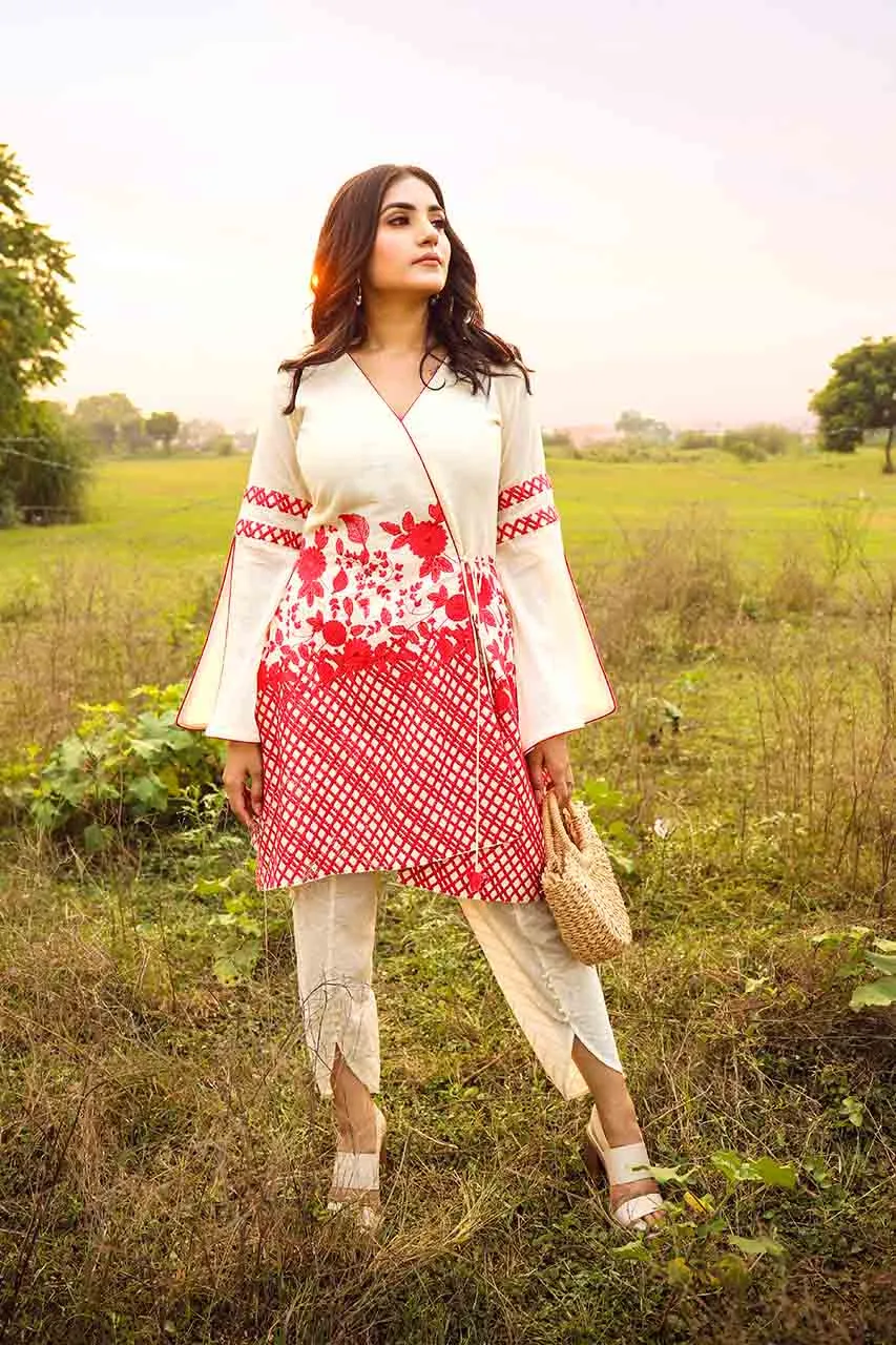 Adaara off white embroidered Angrakha with flared sleeves and sequence tulip pants
