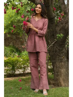 Ashley Dusty Brown Cotton Schiffli Co-Ord Set