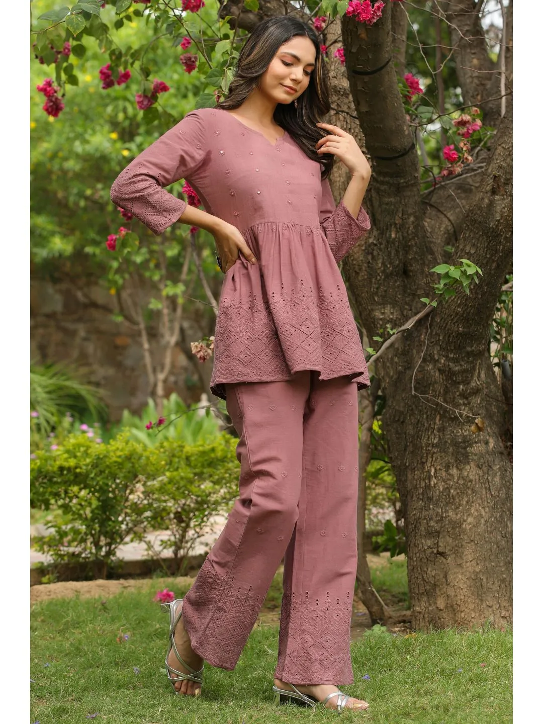 Ashley Dusty Brown Cotton Schiffli Co-Ord Set