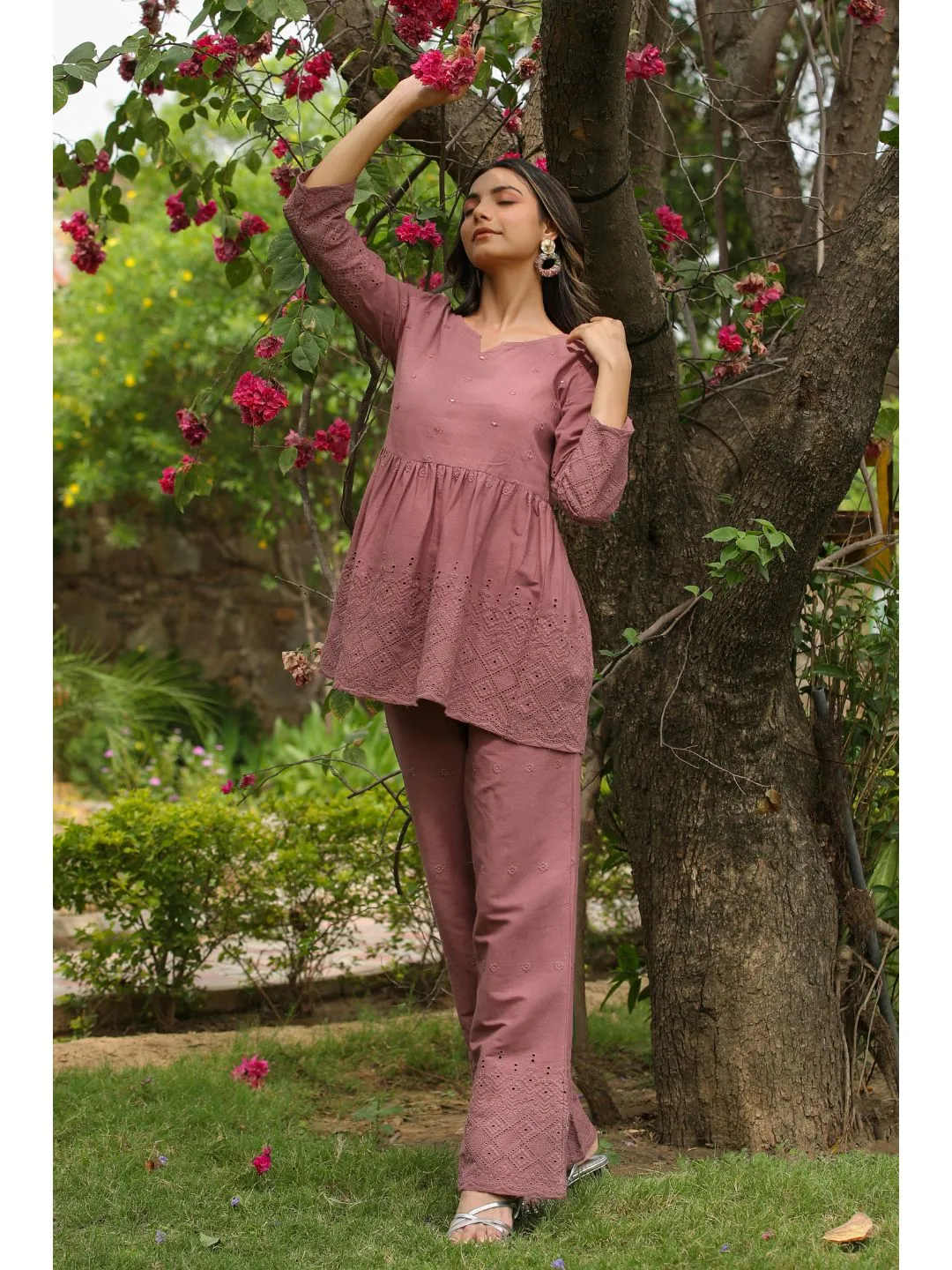 Ashley Dusty Brown Cotton Schiffli Co-Ord Set