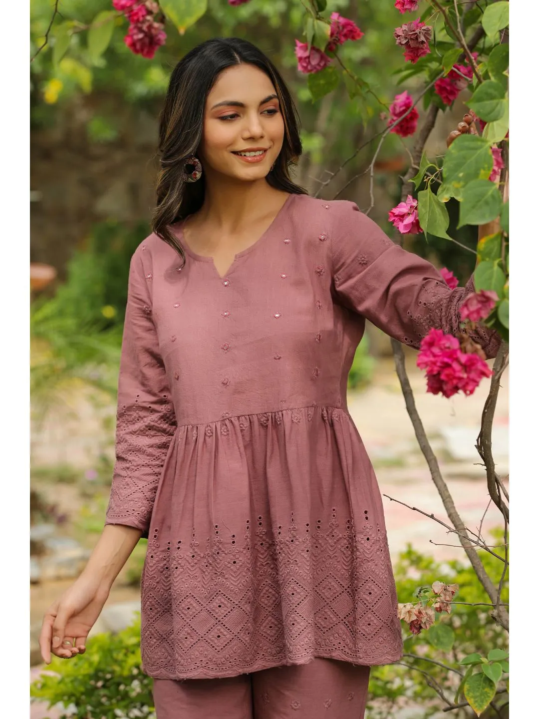 Ashley Dusty Brown Cotton Schiffli Co-Ord Set