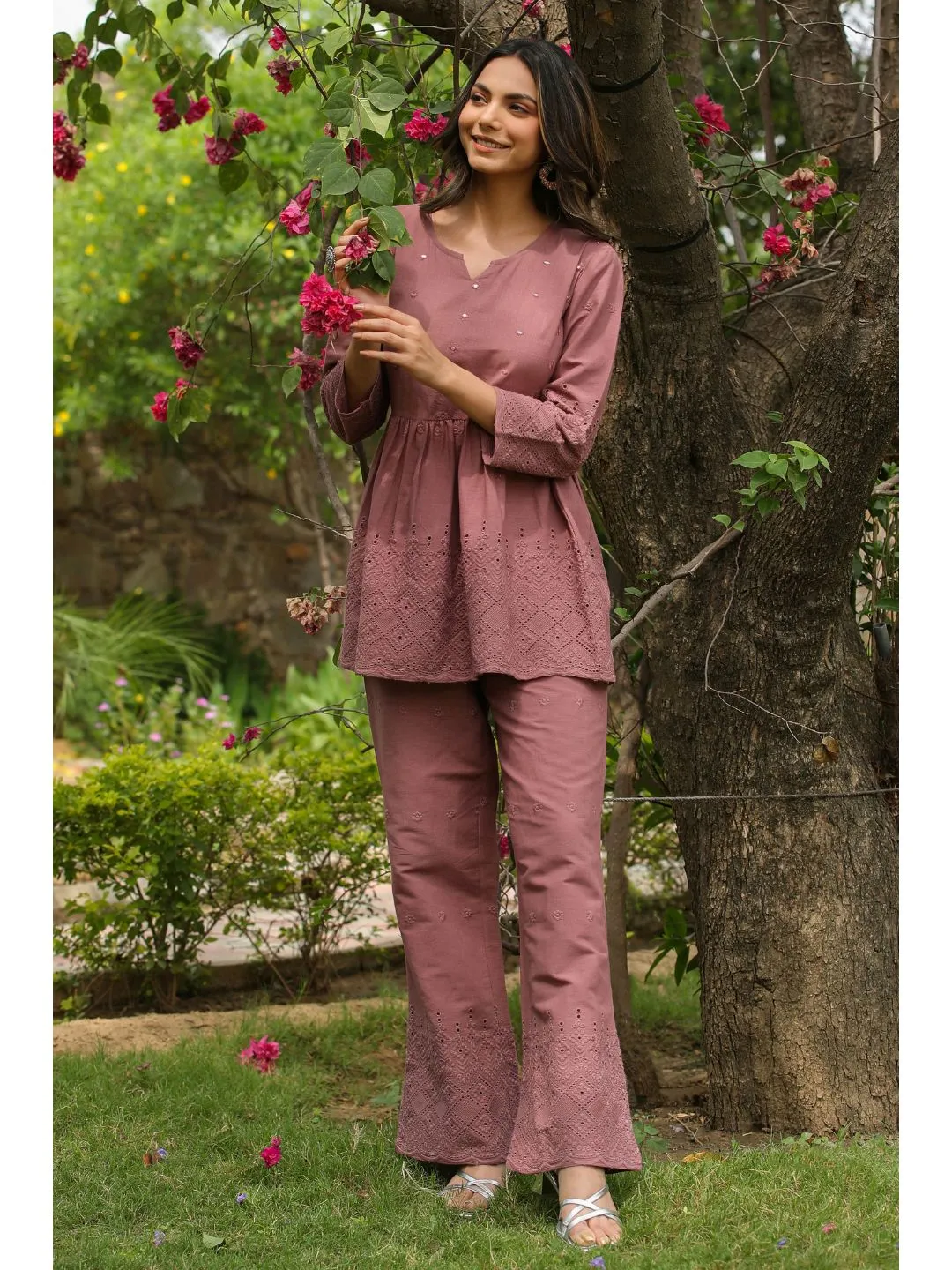 Ashley Dusty Brown Cotton Schiffli Co-Ord Set