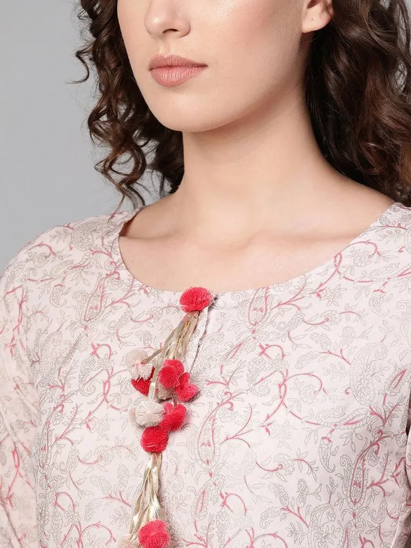 Baby Pink Printed Flared Kurta Set