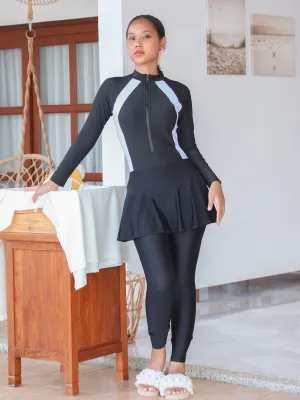 Basic High Waist Skort Leggings Swim Pants in Black