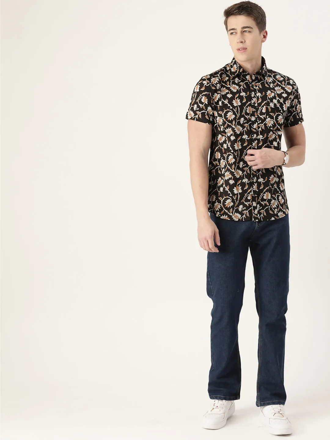 Black Cotton Printed Shirt