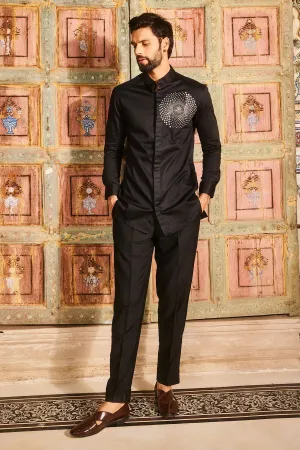 Black Embroidered Shirt And Black Pant Set