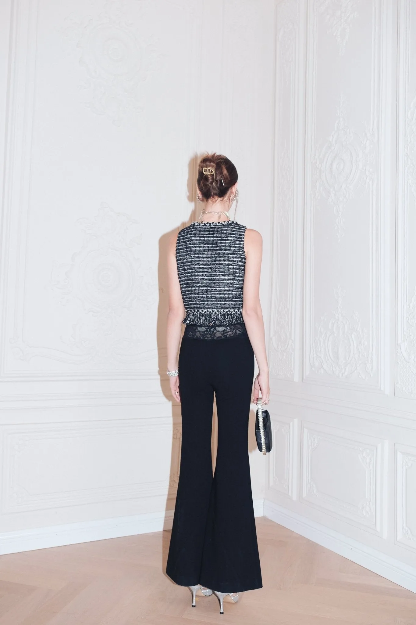 Black Lace Patchwork Flared Pants