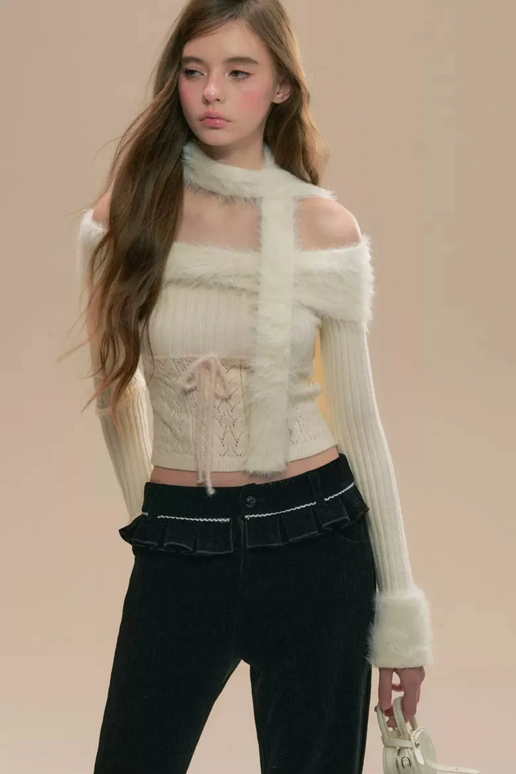 Black Retro Chenille Flared Pants