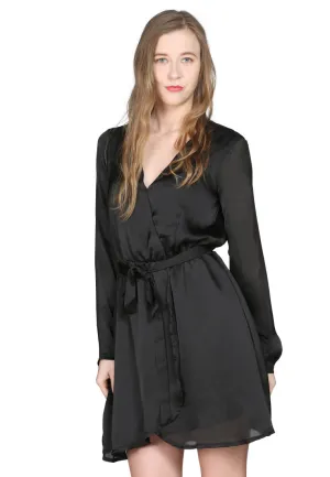 Black Satin Wrap Dress