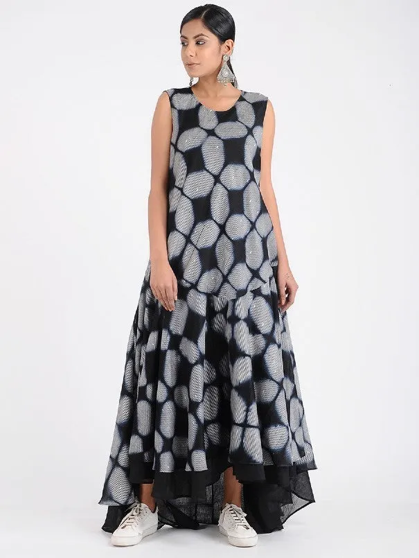 Black Shibori A Line Flared Dress