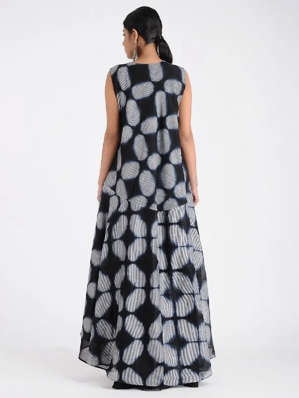 Black Shibori A Line Flared Dress