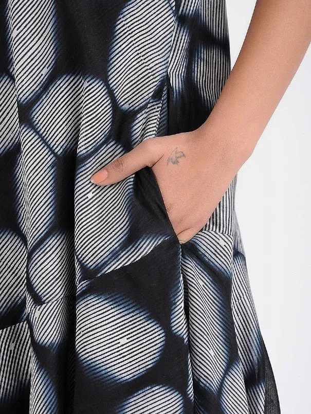 Black Shibori A Line Flared Dress