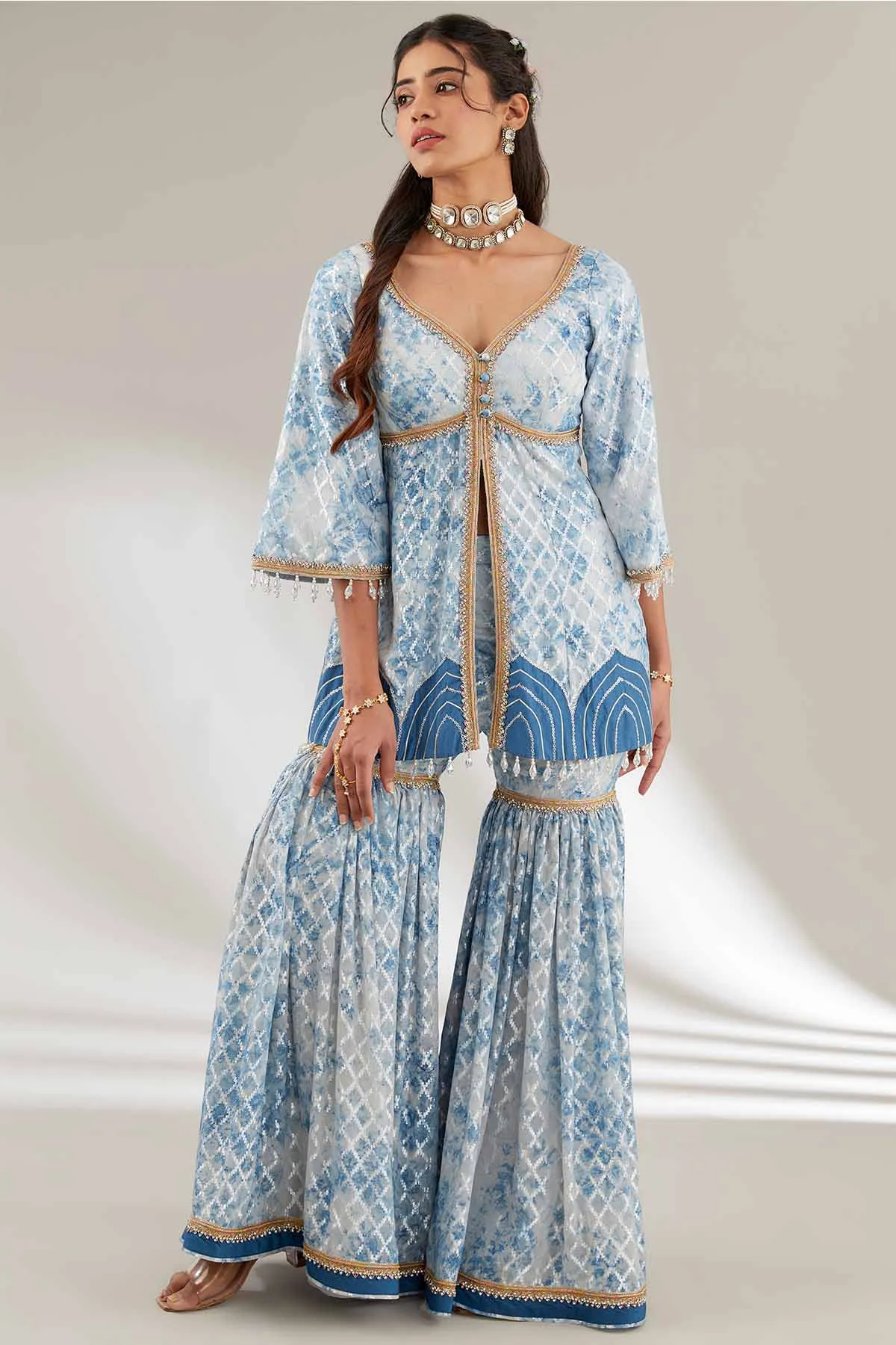 Blue Embroidered Top & Garara