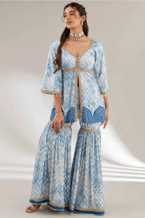 Blue Embroidered Top & Garara