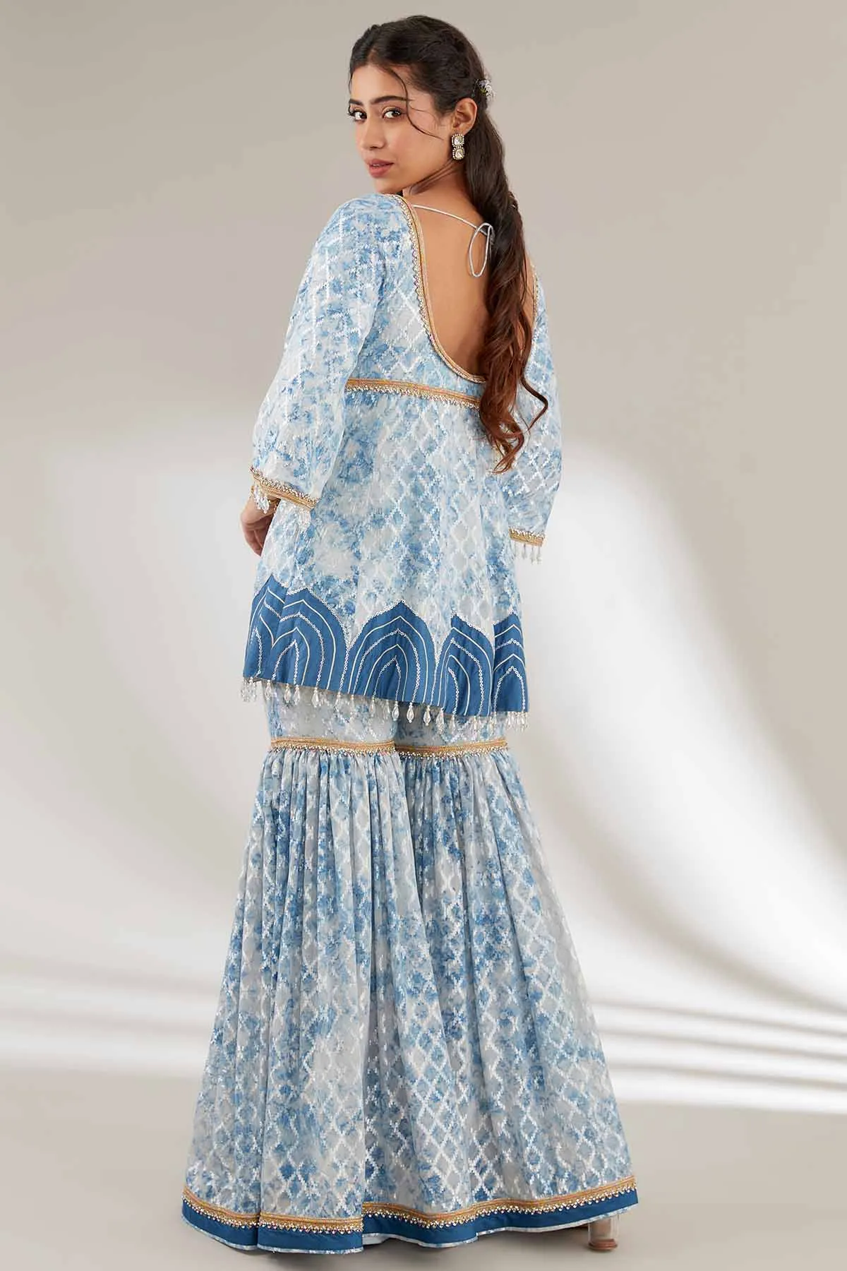 Blue Embroidered Top & Garara