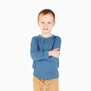 Boys' Long Sleeve Henley in Blue