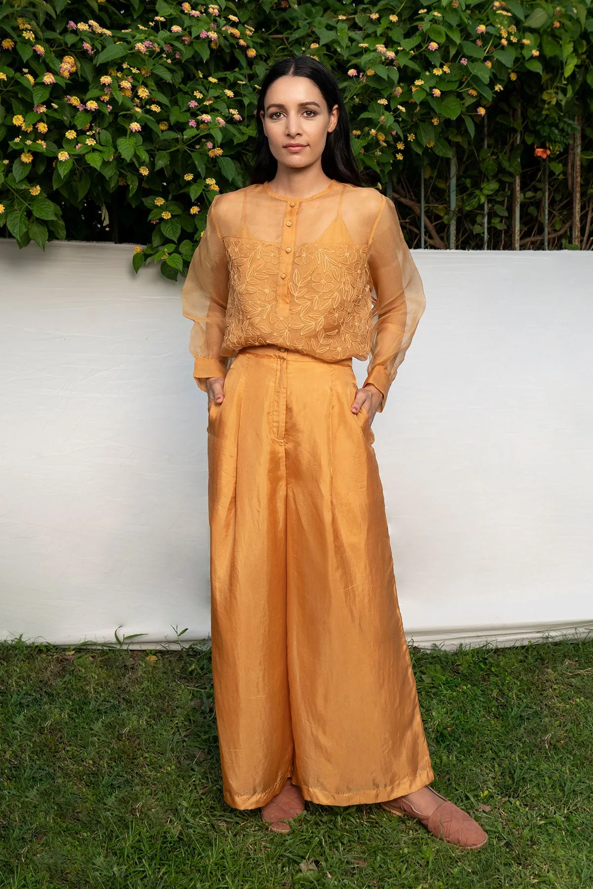 Broad Hem Flared Yellow Trouser