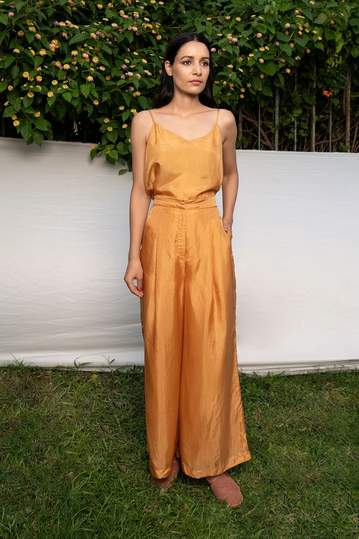 Broad Hem Flared Yellow Trouser