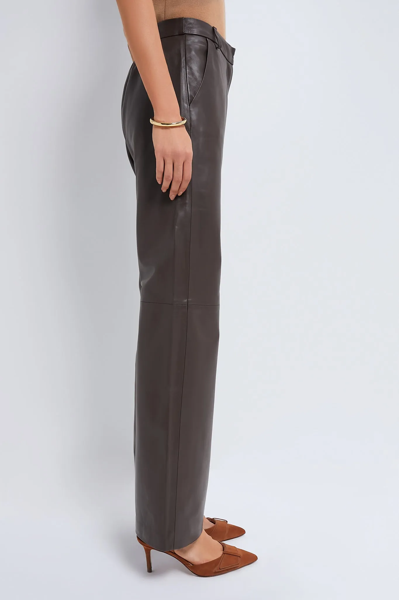 Brown Straight Leg Leather Pants