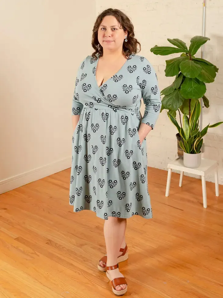 Callie Long Sleeve Wrap Dress Retro Slate