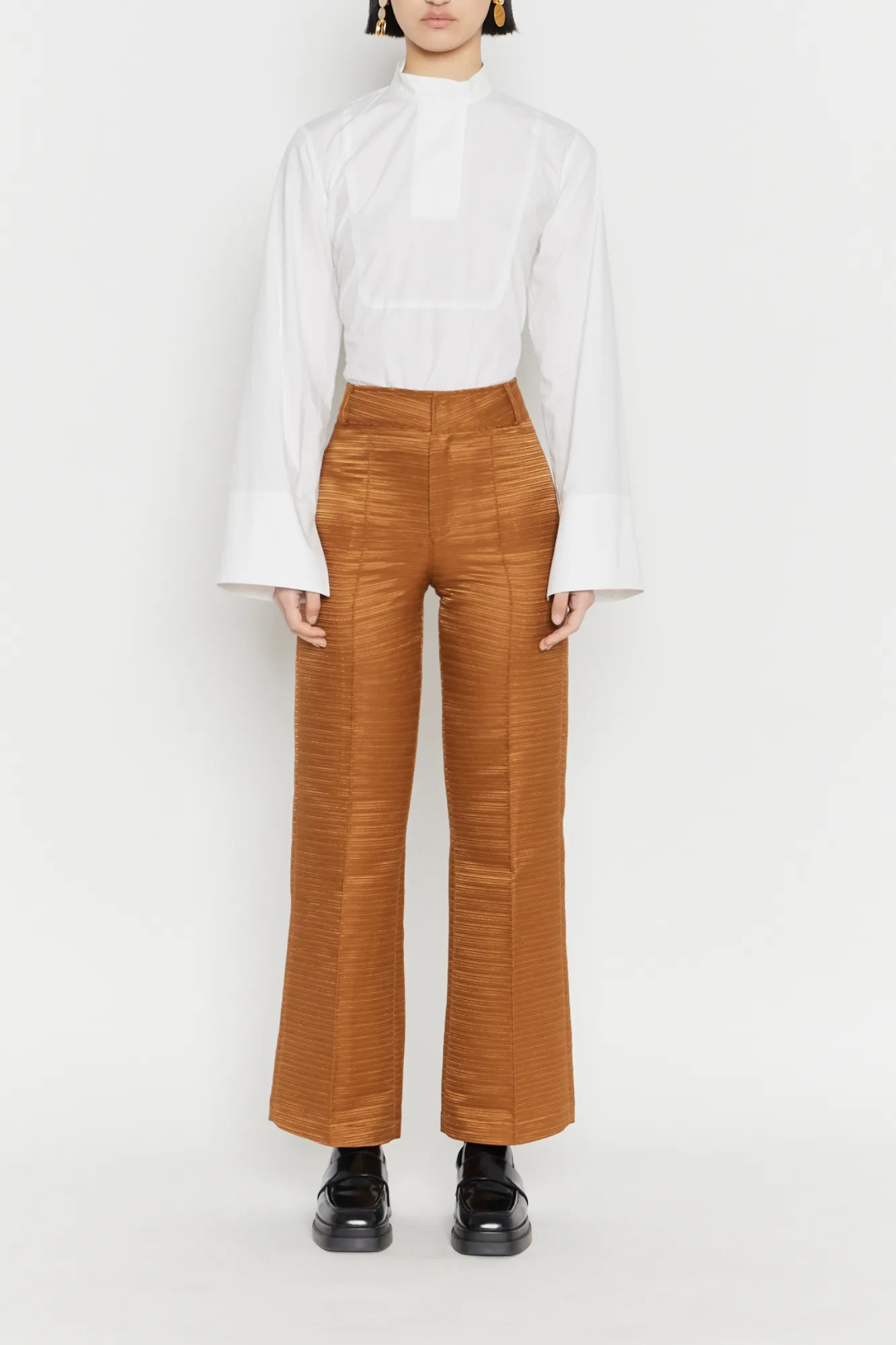 Camel Textured Flared Pants
