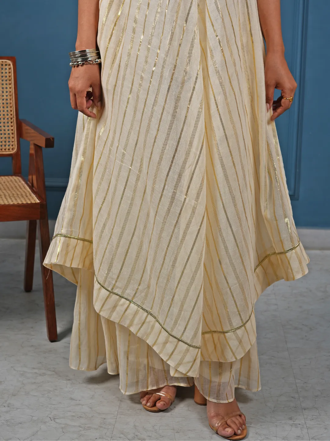 Cami Off-White Cotton Lurex 3-Piece Kurta Set
