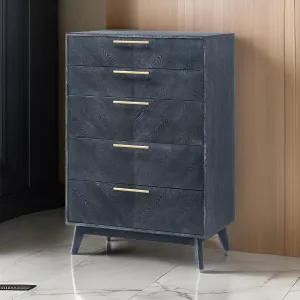 Cid Coy 47 Inch Tall Dresser Chest, 5 Drawer, Gold Metal, Ash Gray Wood By Casagear Home