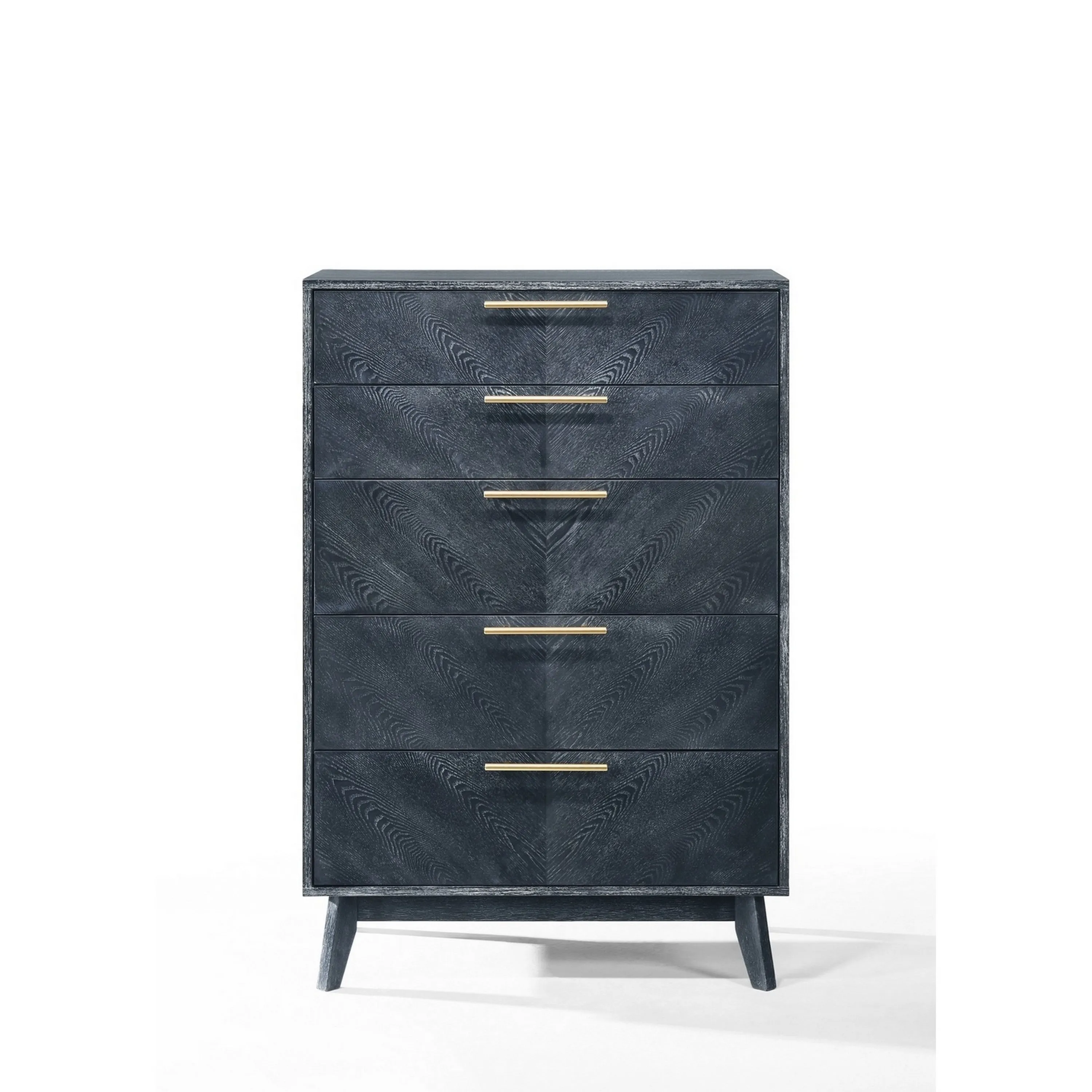 Cid Coy 47 Inch Tall Dresser Chest, 5 Drawer, Gold Metal, Ash Gray Wood By Casagear Home