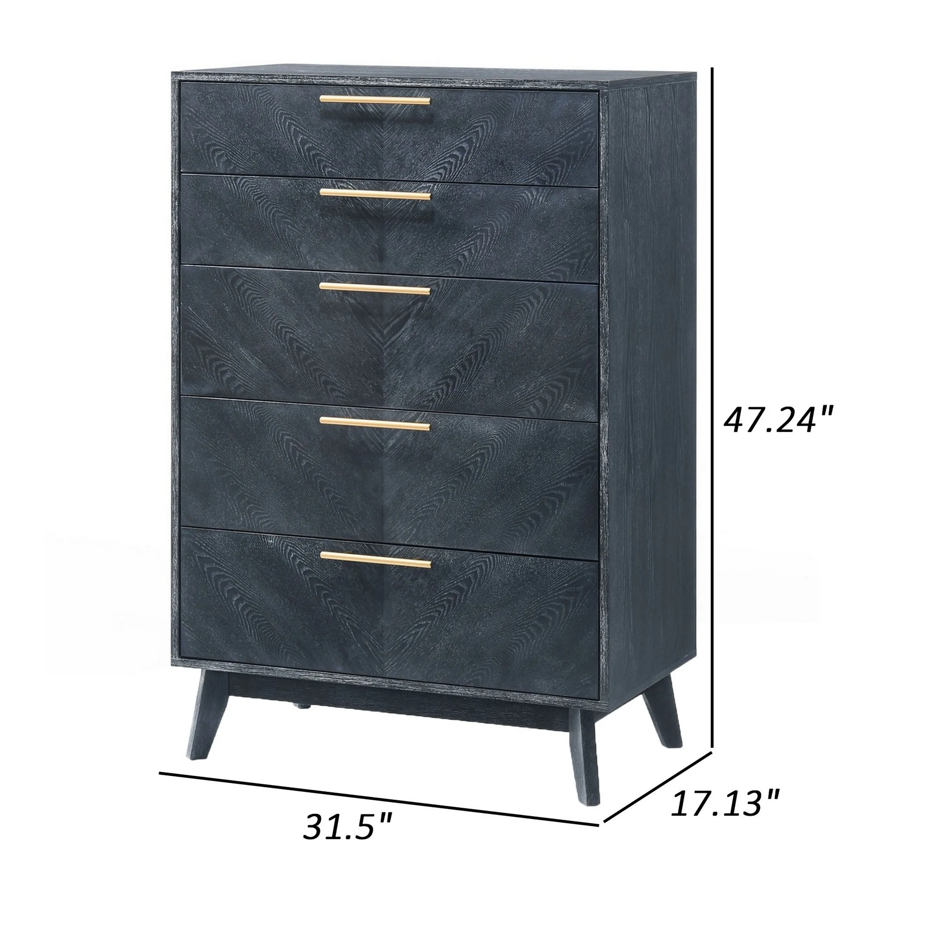 Cid Coy 47 Inch Tall Dresser Chest, 5 Drawer, Gold Metal, Ash Gray Wood By Casagear Home