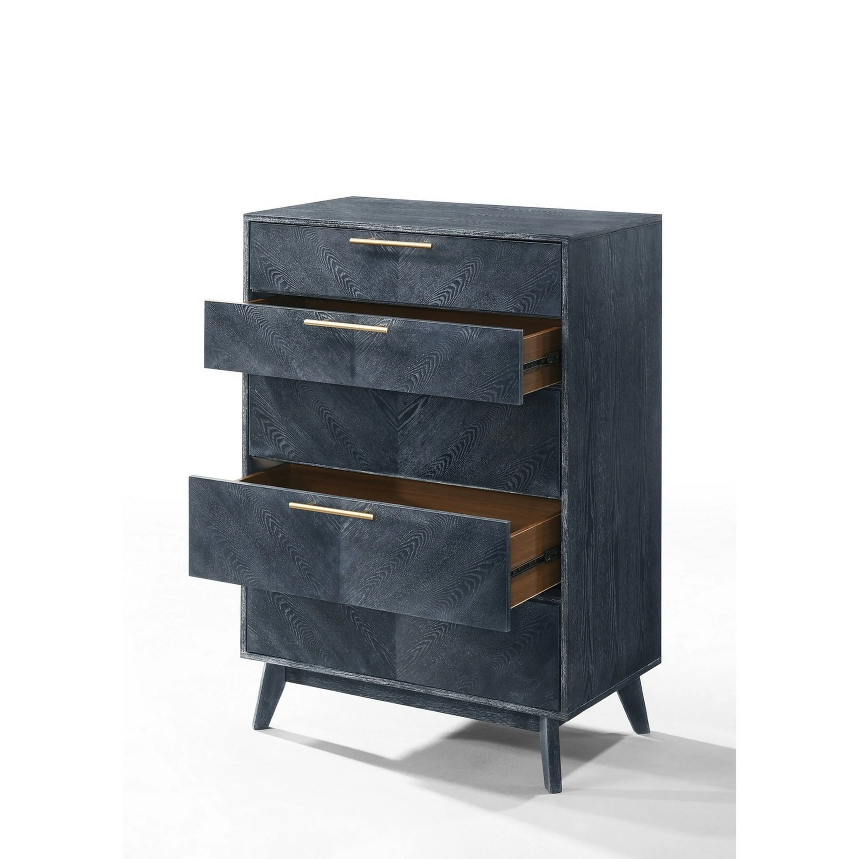 Cid Coy 47 Inch Tall Dresser Chest, 5 Drawer, Gold Metal, Ash Gray Wood By Casagear Home