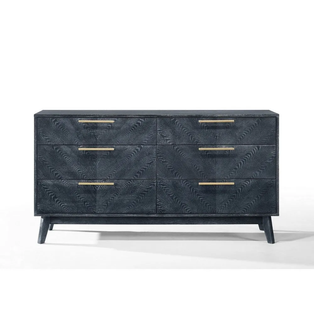 Cid Coy 55 Inch Wide Dresser, 6 Drawer, Metal Base, Gray Wood Grains, Gold By Casagear Home