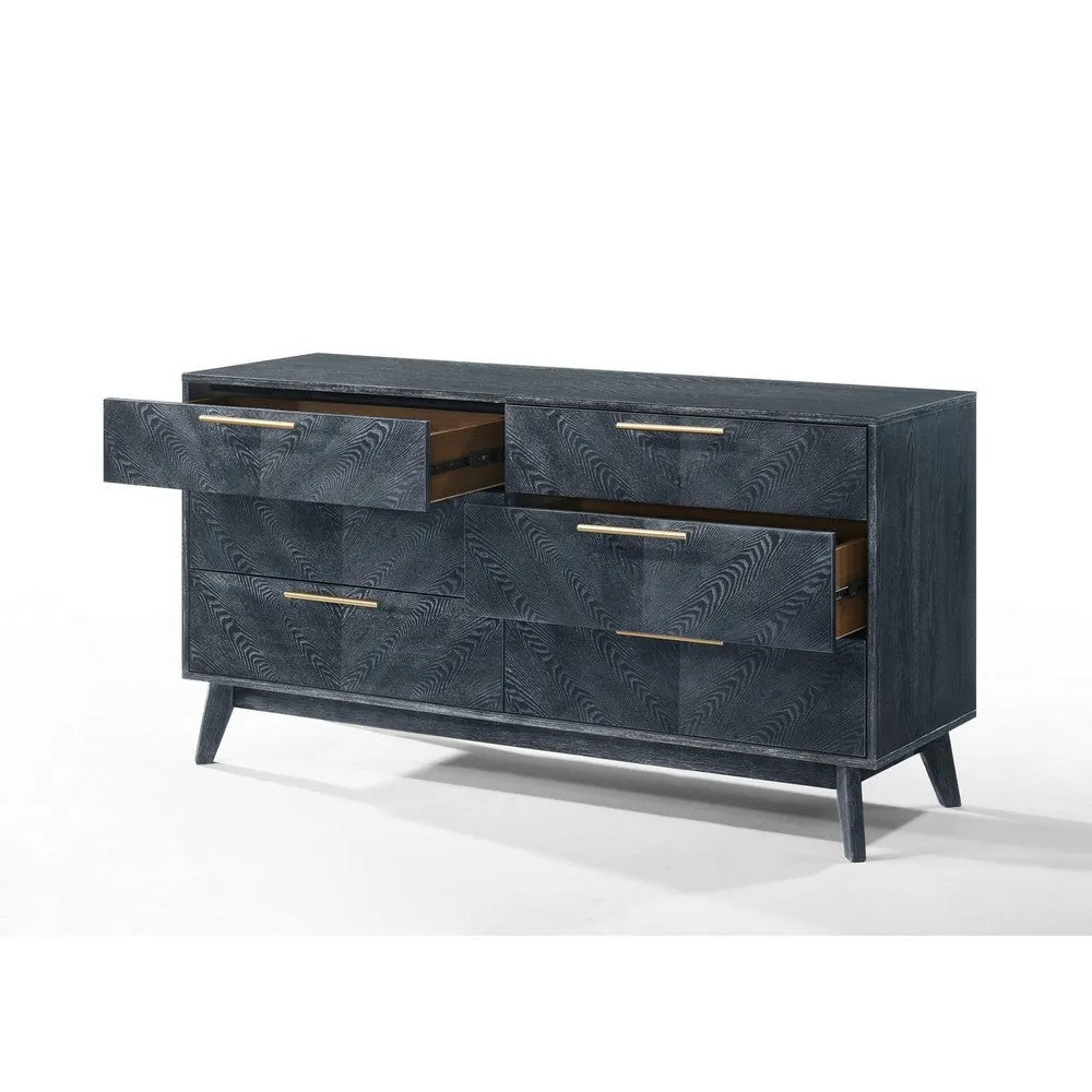 Cid Coy 55 Inch Wide Dresser, 6 Drawer, Metal Base, Gray Wood Grains, Gold By Casagear Home