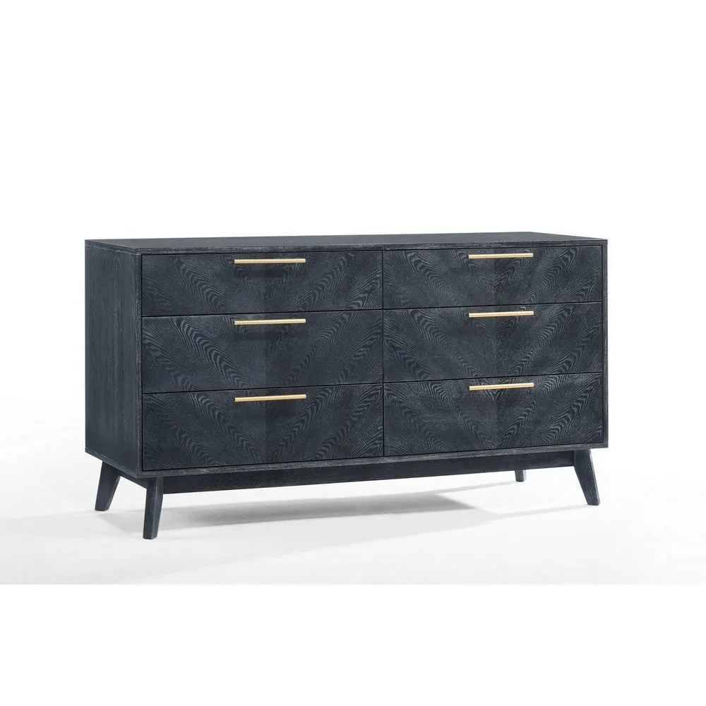 Cid Coy 55 Inch Wide Dresser, 6 Drawer, Metal Base, Gray Wood Grains, Gold By Casagear Home