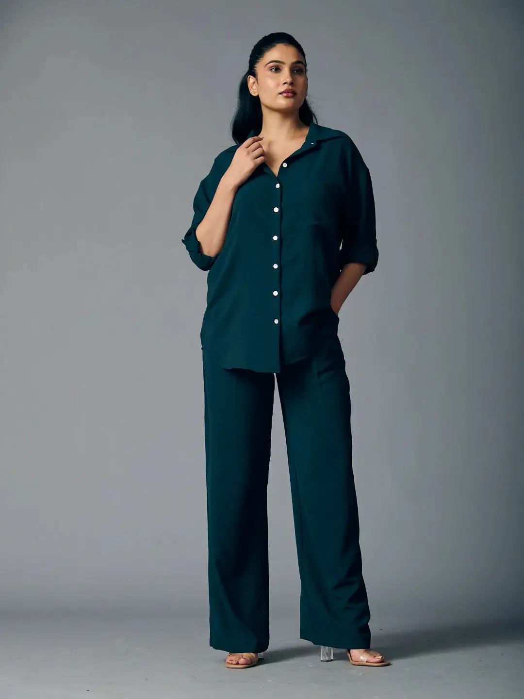 Classic Latte Shirt with Flared Pants