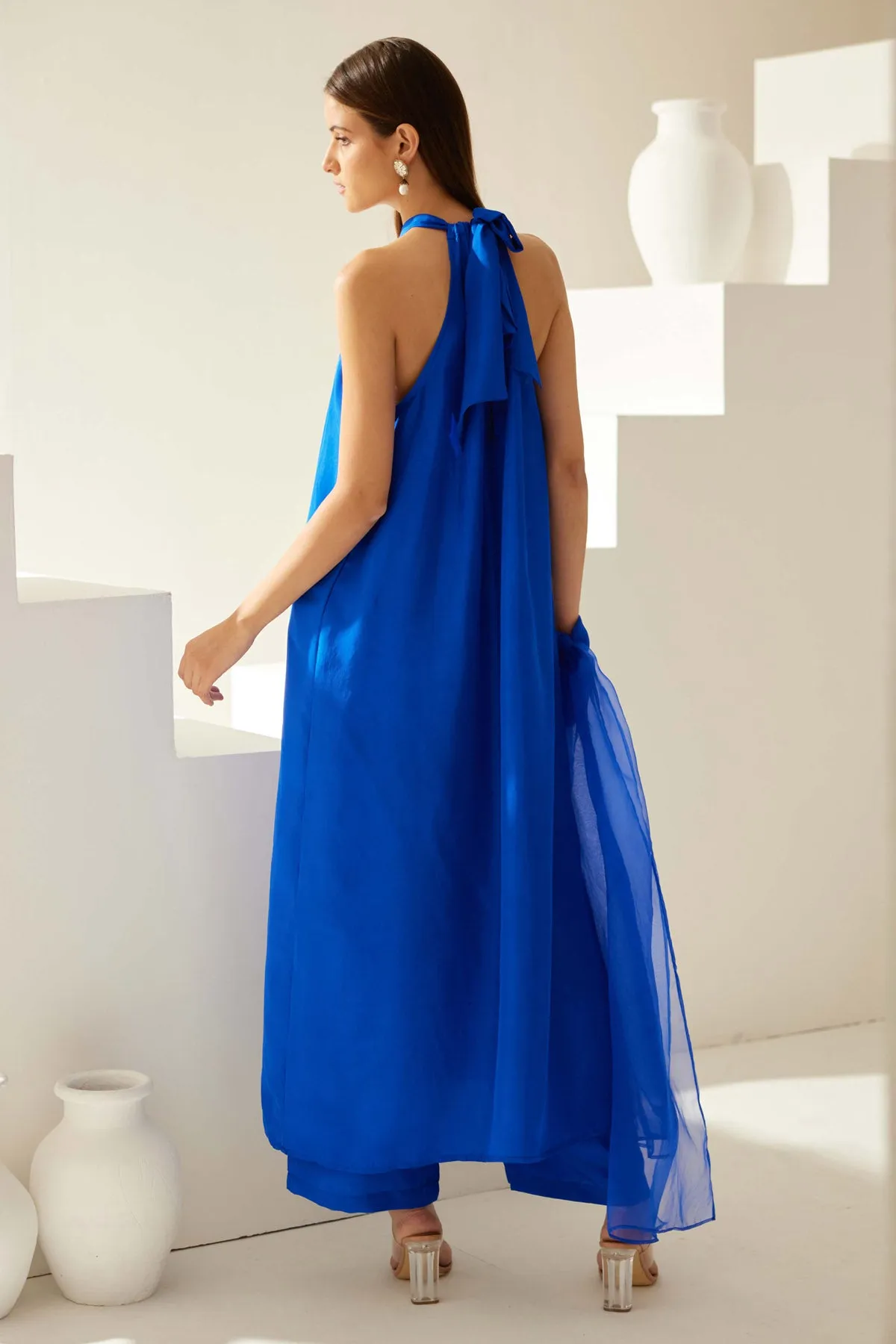 Cobalt Blue Halter Neck Kurta Set